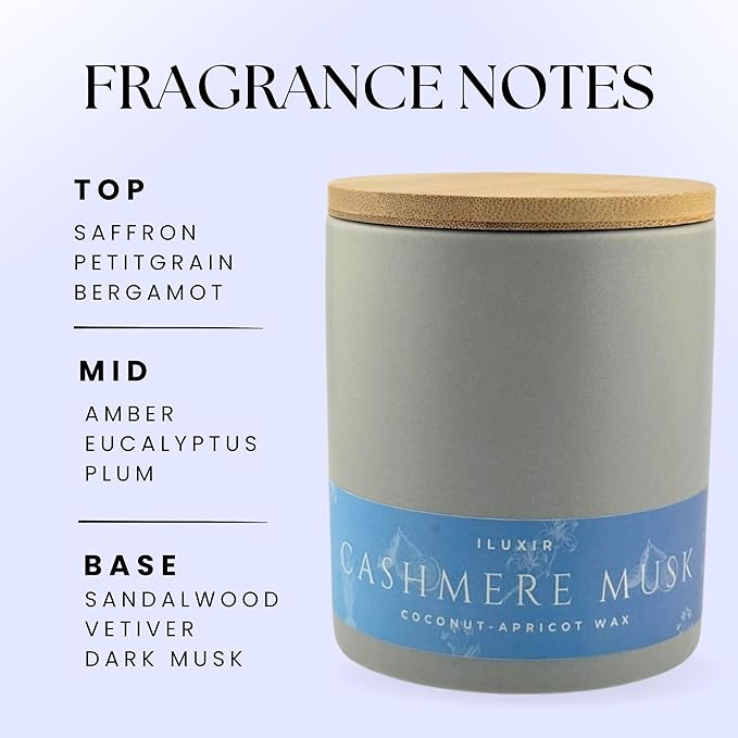 Amber, Vetiver & Florals Cashmere Musk Luxury Candle – Organic Scented Fragrance, Long Burning, Phthalate-Free, Vegan, Handcrafted 13 oz Candle with Luxury Gift Box for Home & Office