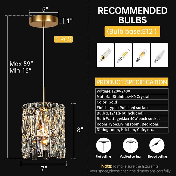 Modern K9 Crystal Pendant Lights Kitchen Island Set of 3,Gold Chandeliers for Dining Room Light Fixtures Over Table,Hanging Chandelier for Kitchen Island Entryway Bathroom BedHead Bedroom