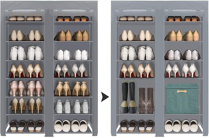 ERONE Shoe Rack Storage Organize, 28 Pairs Portable Double Row with Nonwoven Fabric Cover Shoe Shelf Cabinet for Closet