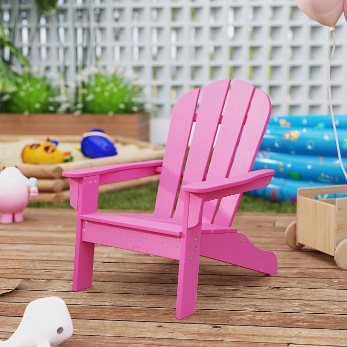 Giantex HDPE Kids Adirondack Chair - All-Weather Lawn Toddler Chair with Ergonomic Design, Children’s Outdoor Chair for Toddlers Ages 3-8, Kid’s Patio Furniture for Deck, Garden (1, Pink)