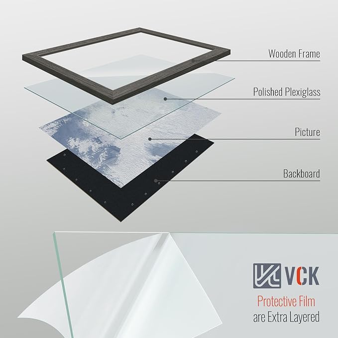 VCK 8x10 Picture Frame Set of 4 - Grey, Gallery-Quality Wood Poster Frames, 1.1-Inch Wide Border, Polished Plexiglass, Vertical or Horizontal Wall & Tabletop Display for Photo/Art/Prints, Grey