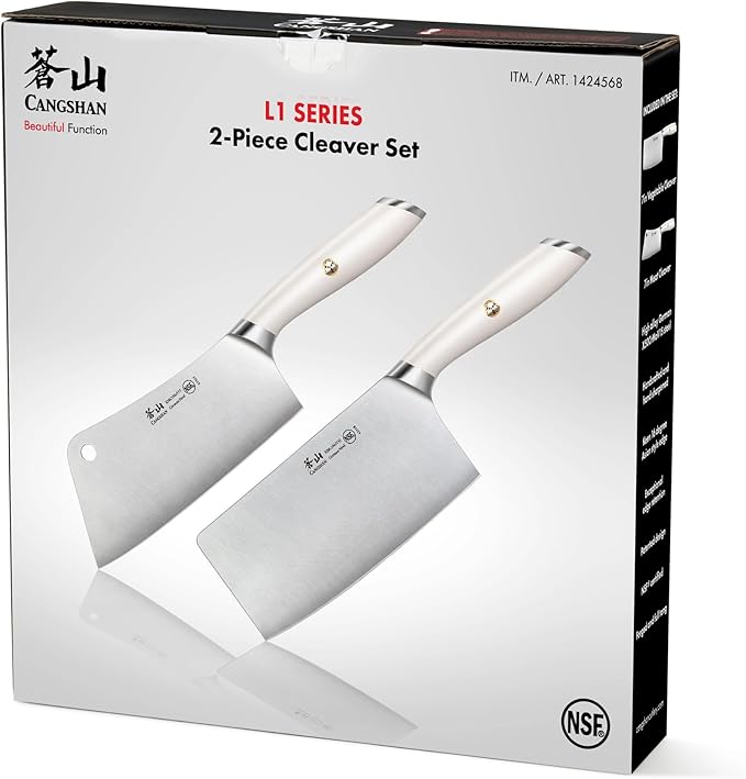 Cangshan L1 Series 2-Piece Cleaver Set, Forged German Steel (White)