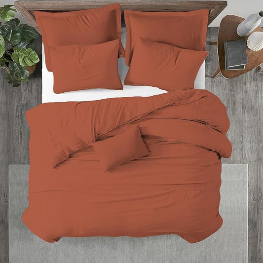 Kotton Culture 1 Pc California King Size Duvet Cover Only -100% Egyptian Cotton Sateen 600 Thread Count Ultra Soft Premium Durable Comforter Cover Zipper Closure & Corner Ties (Burnt Orange,104"x98")