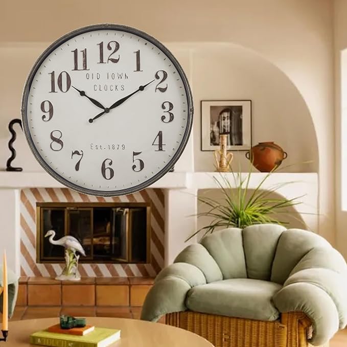 Extra Large Wall Clock, 30 Inch, Coffee White, Silent Non-Ticking Quartz Movement, Battery Operated, Decorative Arabic Numeral, Stylish Clock Living Room, Office, Home Decor