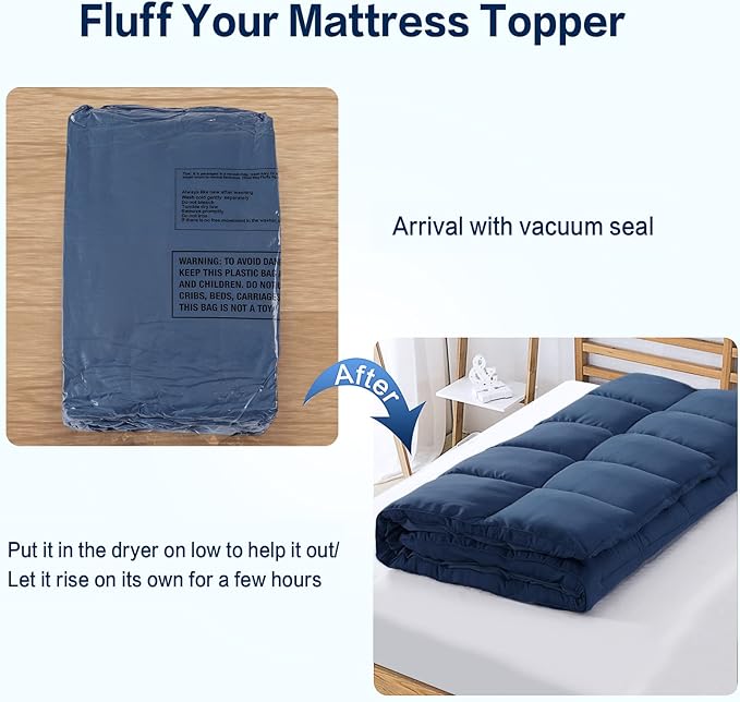 SOPAT Mattress Topper Twin XL Size Extra Thick Mattress Pad 8-21" Deep Pocket Soft Down Alternative Fill Mattress Protector Pillow Top Mattress Cover (39x80 Inches, Navy Blue)
