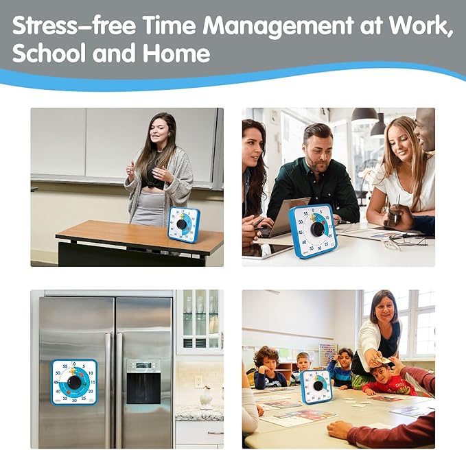 Visual Timer 7.5 inch, 60-Minute Countdown Timer for Kids Classroom Teaching Tool Office Meeting, Mechanical Countdown Clock for Exam Time Management Magnetic Kitchen Timer with Fish Pattern, Blue