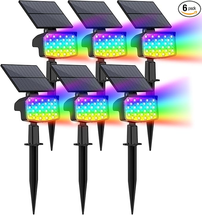 WELALO Solar Color Changing Spot Lights Outdoor, Waterproof Solar Christmas Lights with 9 Modes, Multicolor RGB Landscape Spotlights for Yard Driveway Lawn Patio Pathway Decorations, 6 Pack