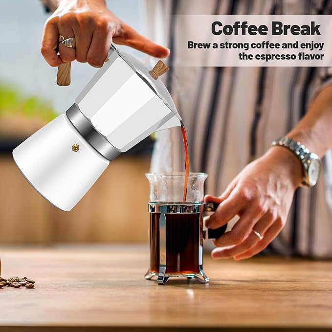 9 Cup Aluminum Moka Pot Classic Stovetop Espresso Coffee Maker 450ml 15oz Coffeemaker Percolator Mocha Express Preferred Cafe Makers for Italian and Cuban Café Brewing White