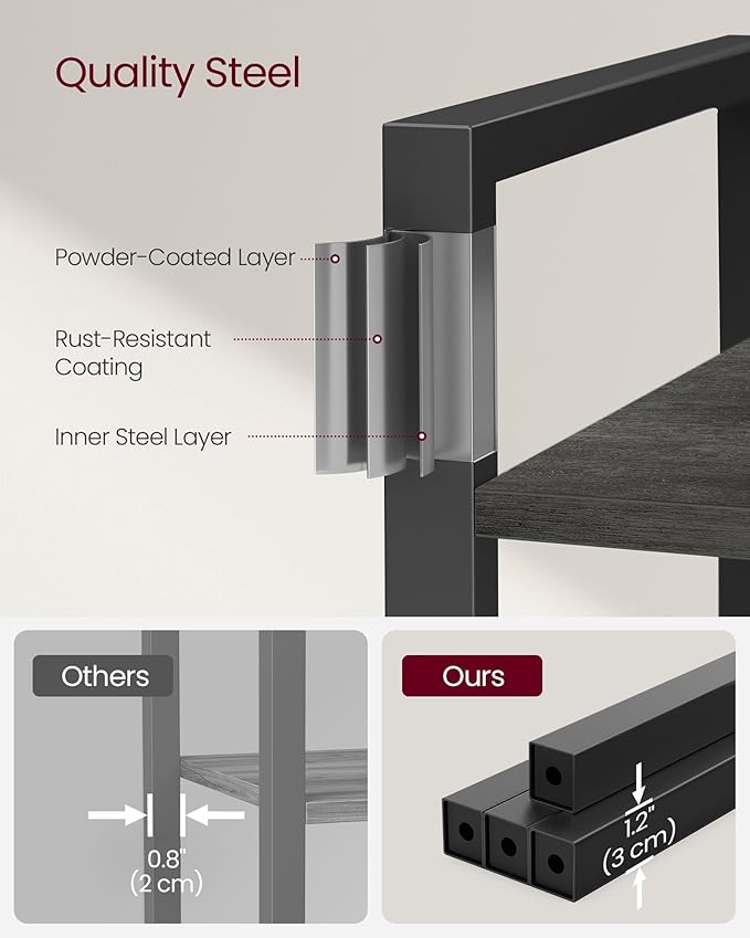 VASAGLE 4-Tier Bookshelf, Bookcase with Steel Frame, Book Shelf for Living Room, Home Office, Study, 11.8 x 26 x 47 Inches, Industrial Style, Charcoal Grey and Ink Black ULLS060B04