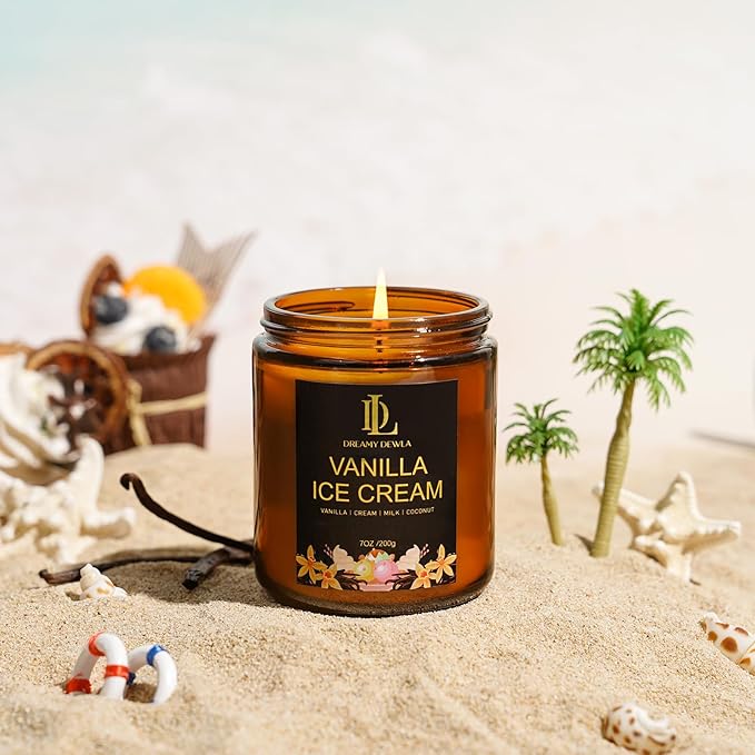 Vanilla Ice Cream Candles, 7oz Vanilla Ice Cream Scented Candle, Natural Soy Candles for Home Scented, Long Lasting with 50 Hour Burn Time, Gifts for Men Women