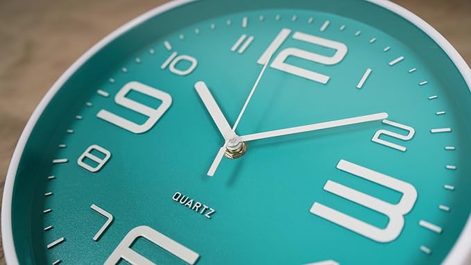 Zaoniy Non-Ticking Silent Quartz Wall Clock with Big 3D Number Modern Design Quiet Sweep Movement Indoor Decorative for Living Room Kitchen Wall Clocks Battery Operated 10-Inch (Bluegreen)