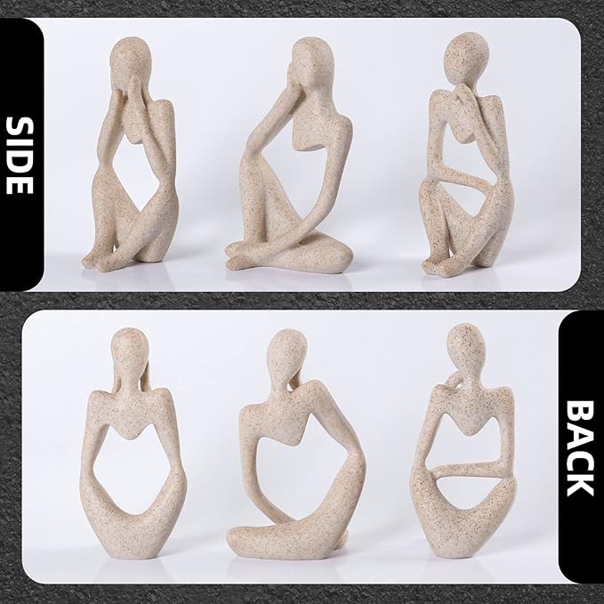 Thinker Statue Gold Decor Abstract Art Sculpture, Golden Resin Collectible Figurines for Home Living Room Office Shelf Decoration,Great Gifts Ideas (Sandstone)