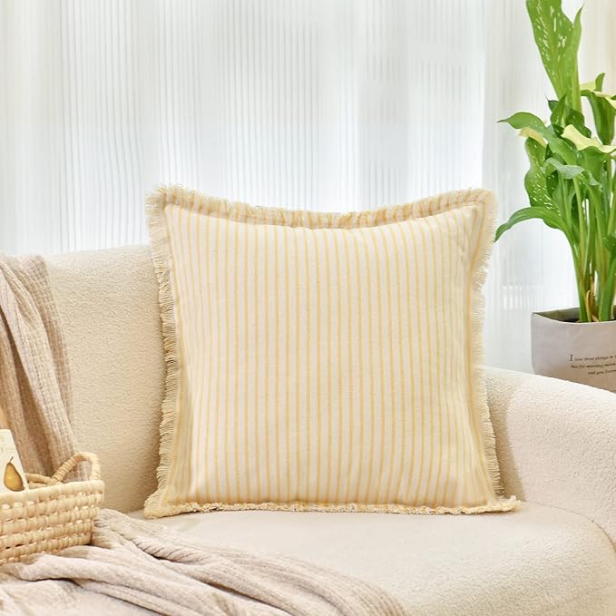 ZWJD Throw Pillow Covers 26x26 Set of 2 Striped Pillow Covers with Fringe Chic Cotton Decorative Pillows Square Cushion Covers for Sofa Couch Bed Living Room Farmhouse Decor