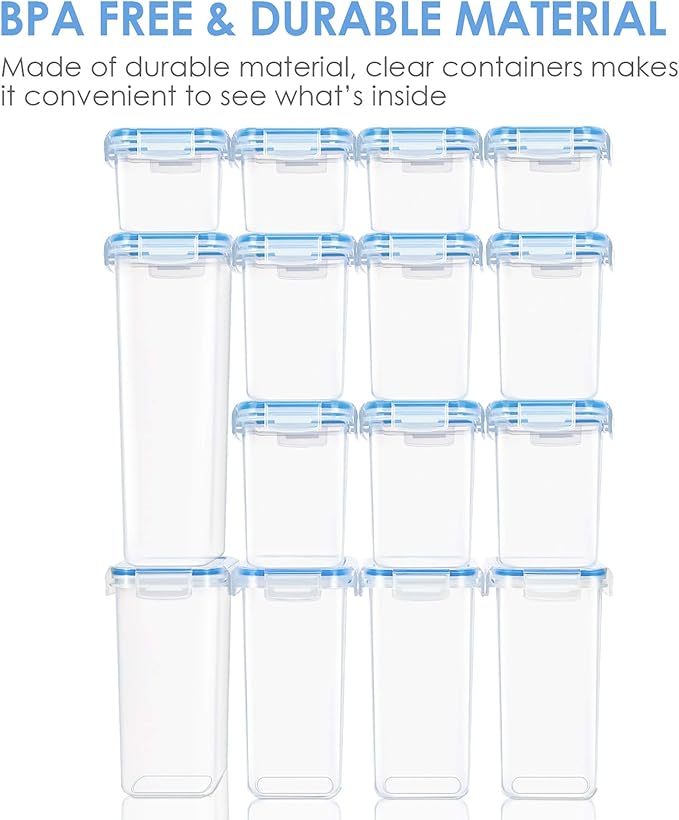 Vtopmart Airtight Food Storage Containers Set with Lids, 15pcs BPA Free Plastic Dry Food Canisters for Kitchen Pantry Organization and Storage, Dishwasher safe,Include 24 Labels, Blue