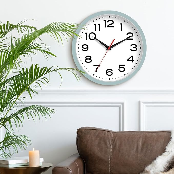 Wall Clock Silent Non-Ticking Modern Clock Battery Operated10 Inch Small Classic Analog Decorative for Kitchen, Bathroom, Office, Bedroom, Home(Blue Gray)