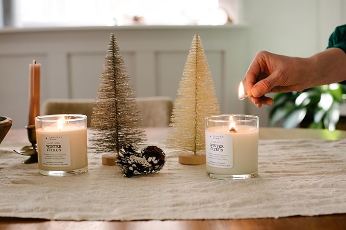 PERIPETI Home Winter Citrus Scented Candle, Wooden Wick β 8.5oz Natural Soy Wax for Energizing Aromatherapy, Long-Lasting Burn