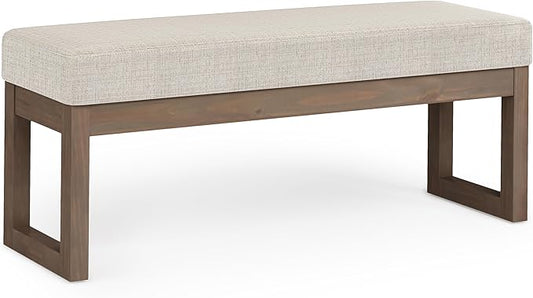 SIMPLIHOME Milltown 45 inch Wide Contemporary Rectangle Large Ottoman Bench in Platinum Tweed Look Fabric, Assembled, For the Living Room and Bedroom