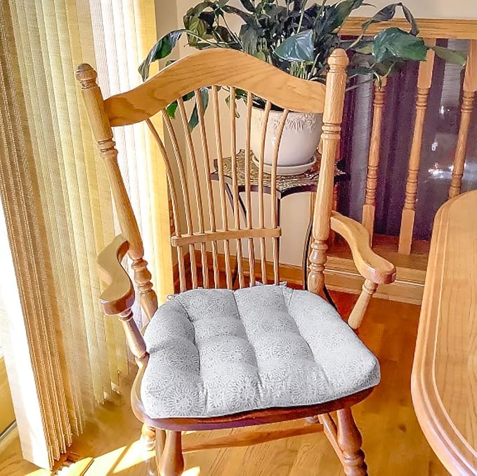 Barnett Home Decor Dining Chair Cushions with Ties – Size Small 15 x 17 - Latex Foam Fill, 100% Cotton, Machine Washable Chair Pads for Kitchen Chairs, Made in USA (Tibet Grey/Pack of 2)