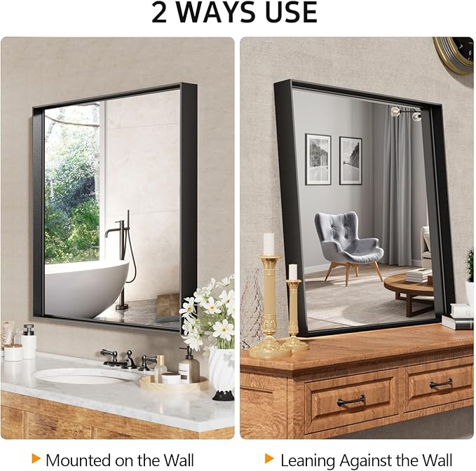 36”x 36” Black Bathroom Mirrors for Over Sink, Square Framed Mirror for Over Sink, Bathroom Vanity Mirrors,Tempered Glass, Decor Wall Mirrors for Entryway, Living Room (Horizontal/Vertical)