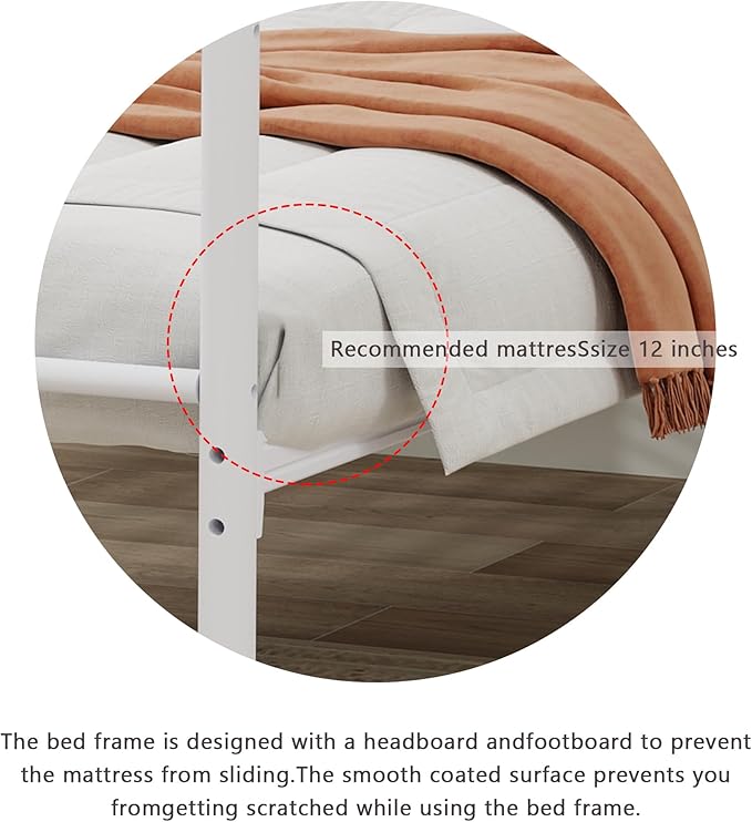 Metal Platform King Bed Frame with Headboard Sturdy Steel Slats Support No Box Spring Needed Easy Assembly White