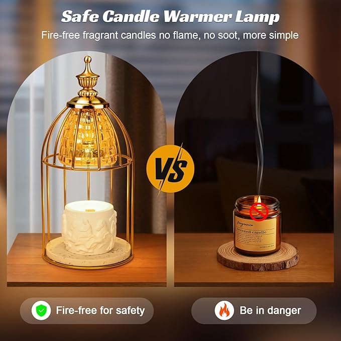 TantaScent Electric Candle Warmer Lamp in Vintage Birdcage Design with Timer – Scented Jar Candle Melter for Home Decor, Housewarming, Birthday, and Christmas (Includes 2 Bulbs)