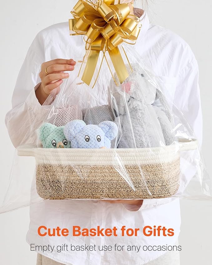 KALLAX Small Woven Basket, 12 x 8 x 4.5 Inches, Small Storage Baskets for Organizing, Gift Baskets Empty, Cute Rope Shelf Closet Storage Bins for Shelves, Dog Toy Basket, Gradient Brown