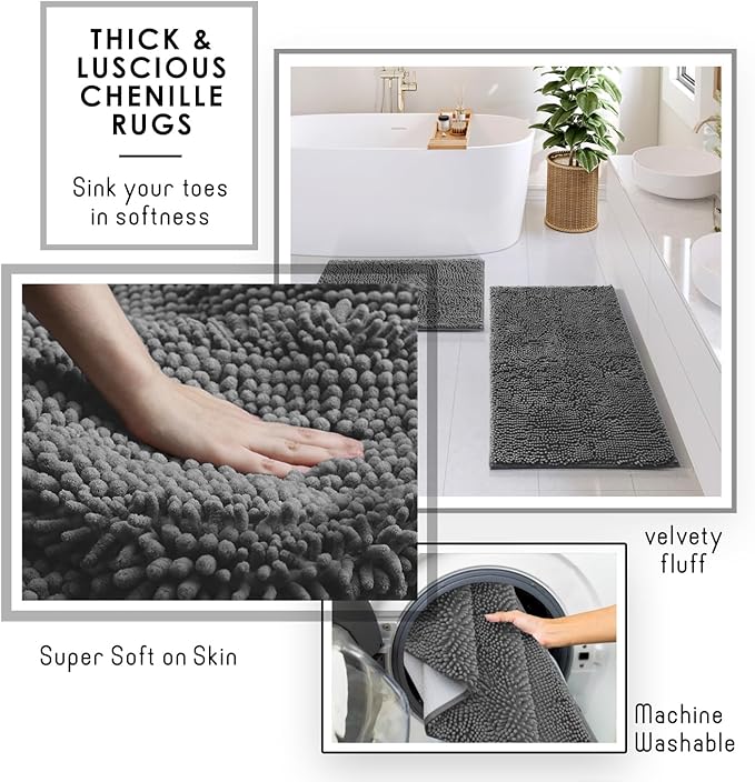 Bathroom Accessories Set with Shower Caddy and Bath Rugs, 27PC Bathroom Accessory Set with Shower Caddies Grey Bath Rugs, Shower Curtain Set, Toilet Brush, Trash Can, Soap Dispenser, Toothbrush holder