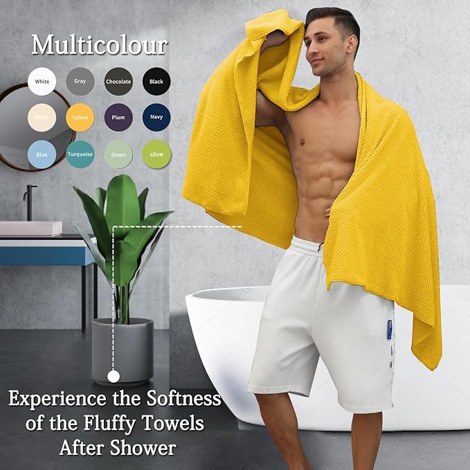 8-Piece Yellow Bath Towels Set,2 Oversized Large Bath Towels Sheet,2 Hand Towels and 4 Washcloths - 600 GSM Soft Luxury Towel Set,Highly Absorbent Quick Dry Towel for Bathroom,Hotel and Spa