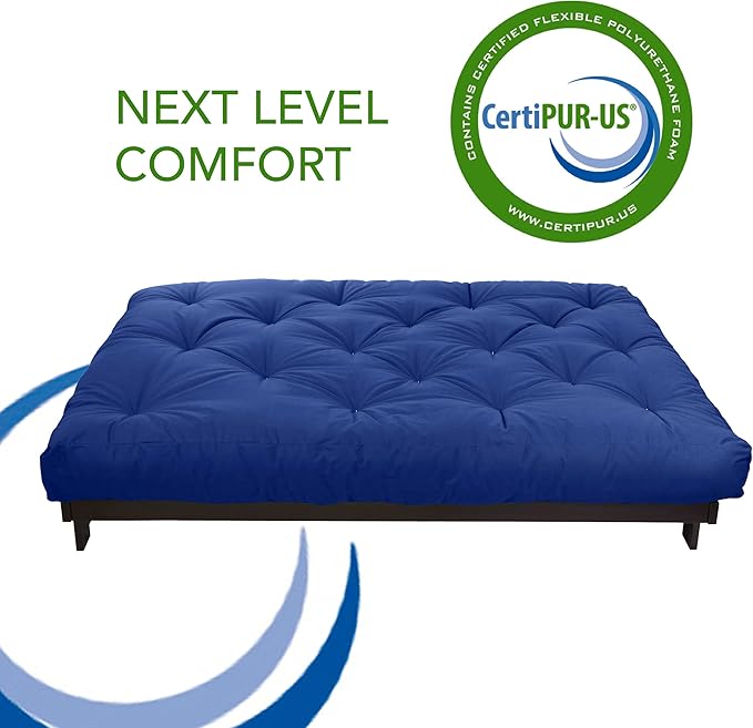 Mozaic Full Size 8-Inch Cotton Twill Gel Dual Memory Foam Futon Mattress, Blue