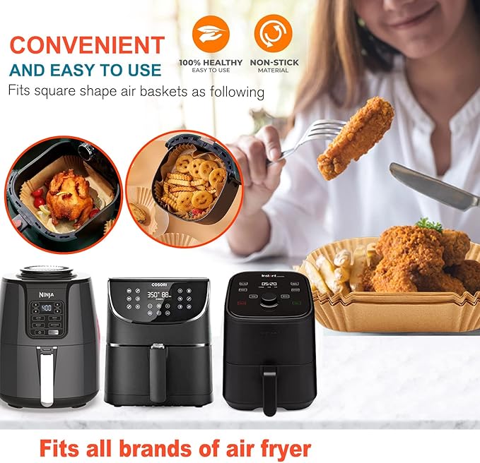 Air Fryer Liners Disposable 9 Inch, 9 inch Air Fryer Liners 125 Pcs Large Square Air Fryer Paper Liners for 5QT 6qt 8QT Air Fryer, Non-stick Parchment Paper for Frying, Baking