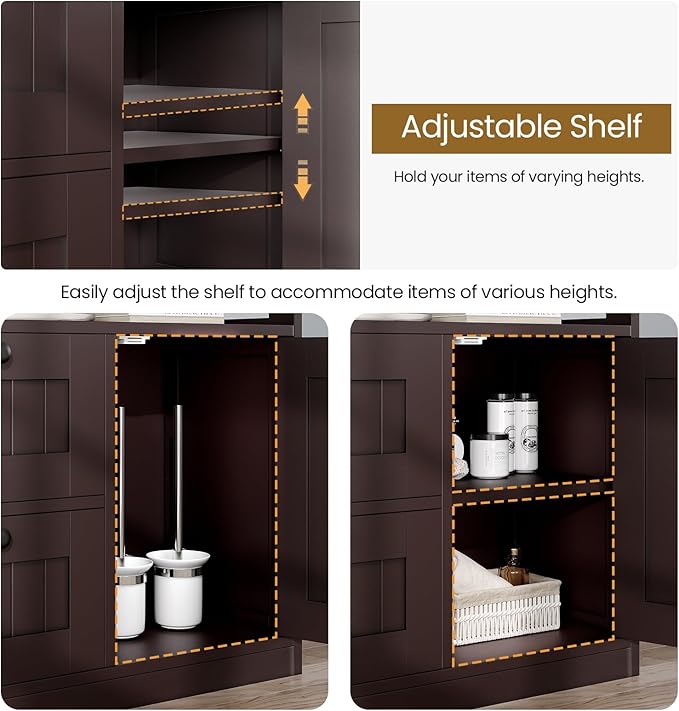 Bathroom Cabinet, Modern Bathroom Floor Storage Cabinet Organizer with 1 Door and 3 Drawers, Freestanding Cupboard for Kitchen/Living Room Use