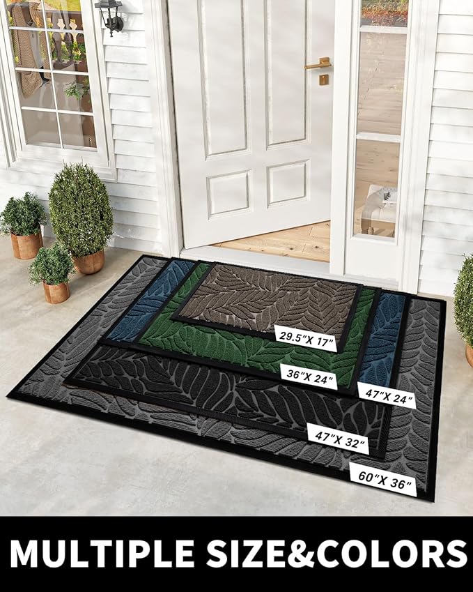 Yimobra Front Door Mat Outdoor Indoor, 36x24 All-Season Waterproof Welcome Mat, All-Weather Outside Entrance Mat, Non-Slip Patio Porch Doormat, Low Profile, Fade Resistant, Black