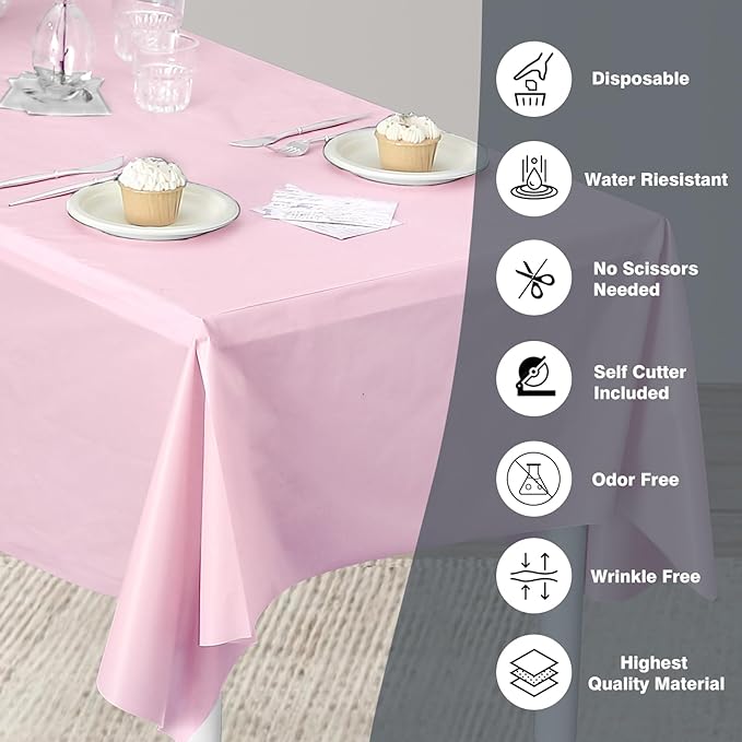 Craft And Party, 54 in x 100 feet Plastic Table Cover Roll for Party, Banquet, Picnic, Kids Activities for Any Size and Shape Table (Light Pink, 54" x 100ft)