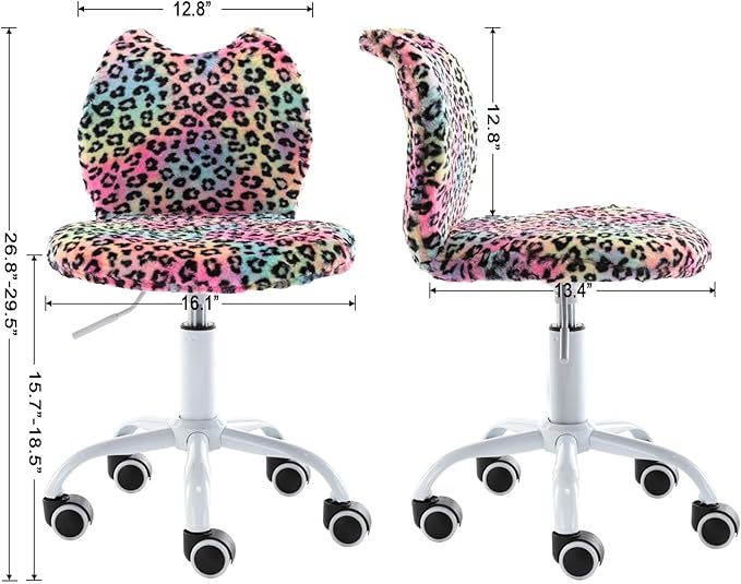 Swivel Kids Desk Chair Adjustable Rolling Student Chair Living Room Thick Padded Children Chair for Girls and Boys (Leopard)