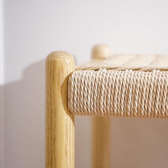 Solid Wood Entryway Bench with Shoe Storage, Rustic Oak and Woven Design 45 Inch Long Seating for Living and Dining Rooms, Natural