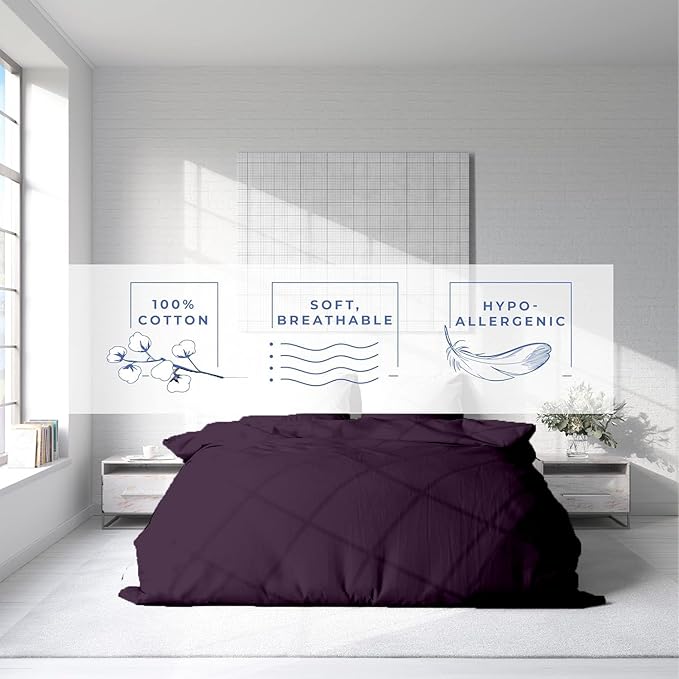 Kotton Culture 1 Pc Queen Size Duvet Cover Only -100% Egyptian Cotton Sateen 600 Thread Count Ultra Soft Premium Durable Comforter Cover Zipper Closure & Corner Ties (Plum, Queen/Full 90" X 90")