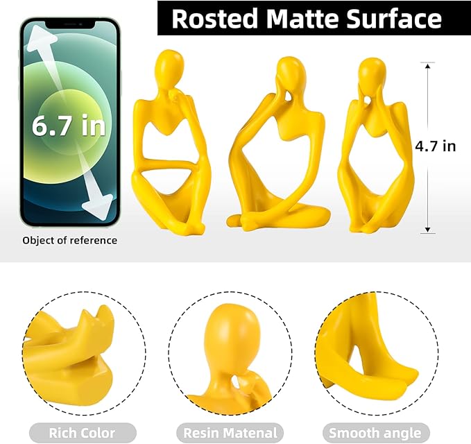 Thinker Statue Gold Decor Abstract Art Sculpture, Golden Resin Collectible Figurines for Home Living Room Office Shelf Decoration,Great Gifts Ideas (Yellow)
