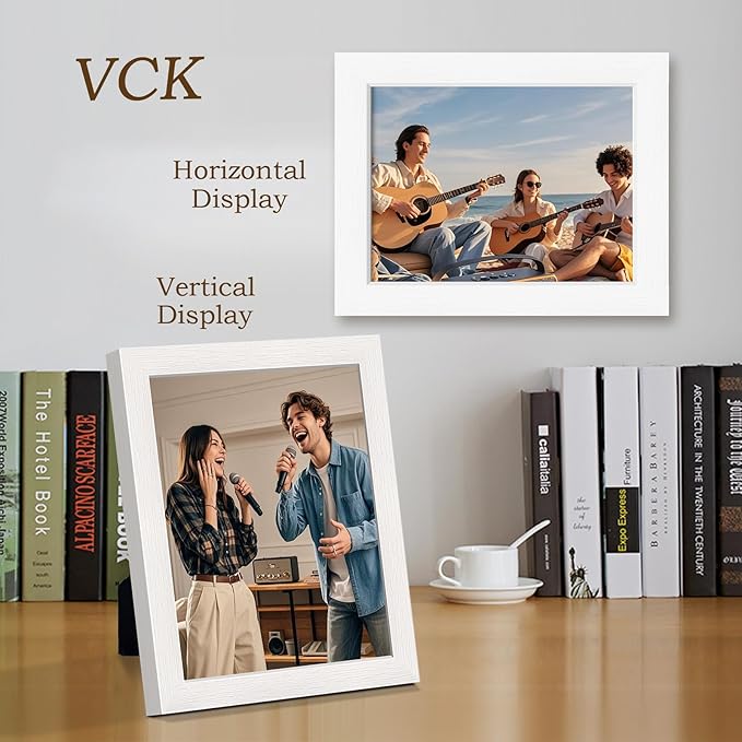 VCK 8.5x11 Picture Frame Set of 4 - White, Gallery-Quality Wood Poster Frames, 1.1-Inch Wide Border, Polished Plexiglass, Vertical or Horizontal Wall & Tabletop Display for Photo/Art/Prints, White