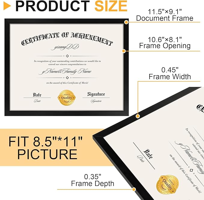 YixangDD 12 PACK Certificate Frames 8.5 x 11, Black Diploma Frame Document Frame with Clear Plexiglass, Picture Frames for Tabletop and Wall Display