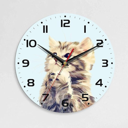 Wall Clock, 10 Inch Silent Non-Ticking Home Kitchen Decor, Battery Operated for Bathroom Bedroom Living Room Office(Cute Cats)