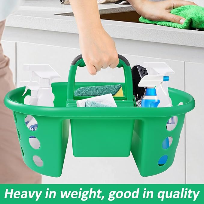 Large Shower Caddy Portable 2PC - Made in USA Plastic Jumbo Size Dorm Storage Candy Tote with Handle Shower Organizer for Bathroom, Pantry, Kitchen, College Dorm, Green