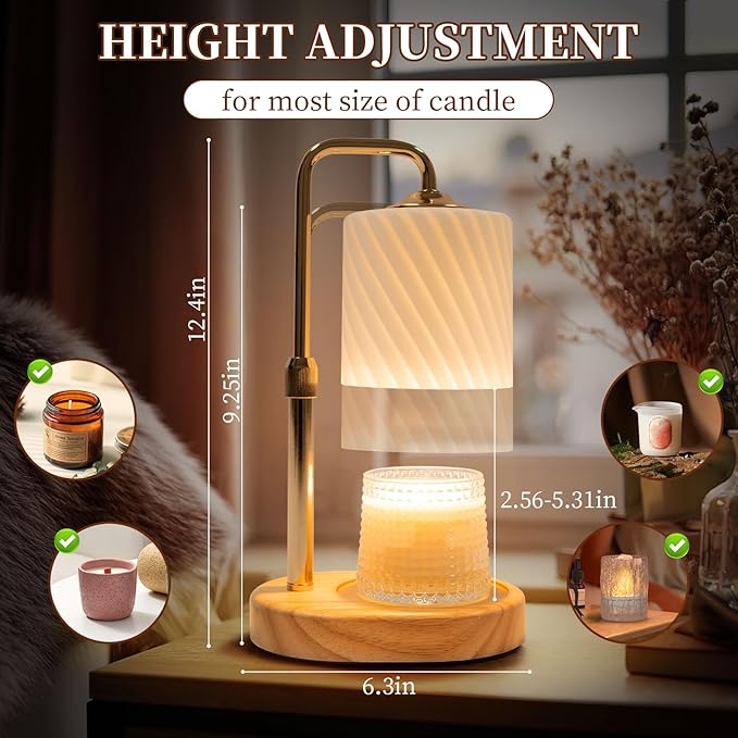 Candle Warmer Lamp with Timer Dimmable, New Adjustable Height Frosted Glass Texture Wax Melt Warmer Lamps for Scented Jar Candles, Gifts for Women Mom, Home Decor Table Lights