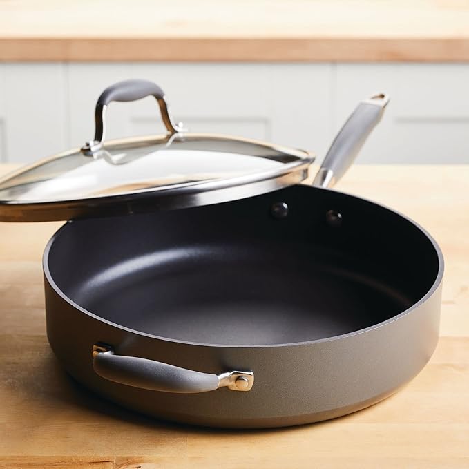 Anolon Advanced Home Hard Anodized Nonstick Sauté Pan with Helper Handle and Lid, 5 Quart - Moonstone