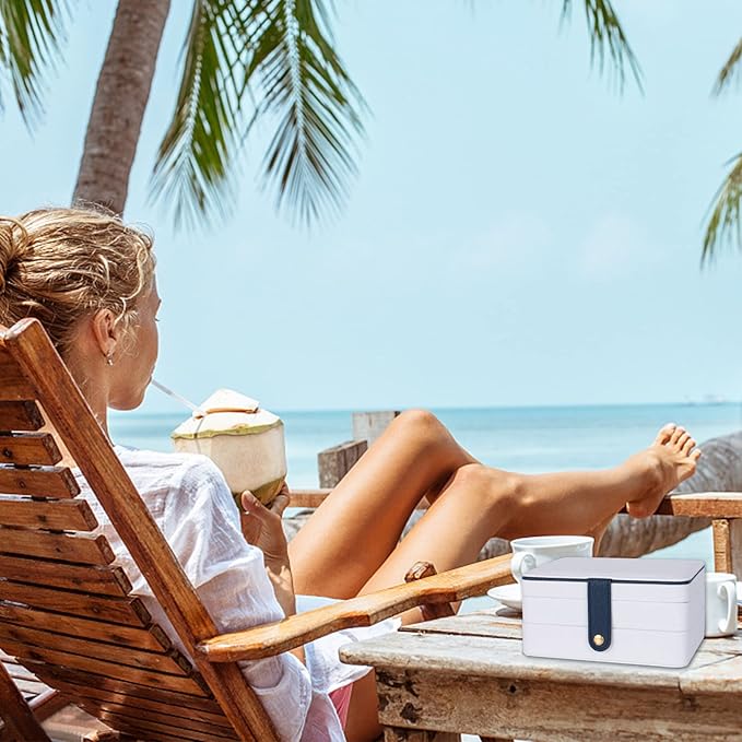 Jewelry Boxes For Girls And Women, Pu Leather Made Portable Jewelry Organizer Travel Case,3 Layers Girl Jewelry Box For Rings, Earings, Necklaces, Bracelets, Watches And Lipsticks (white)