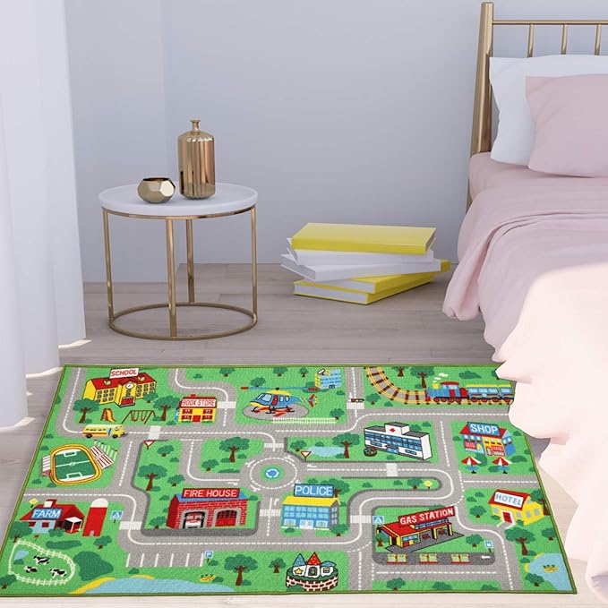 Yincimar Kids Play Rug for Playroom 5.2x3.3 ft Town City Road Map Car Mat Play Mat Educational Learning Carpet Area Rug for Boy Girl Toddler Bedroom Playroom