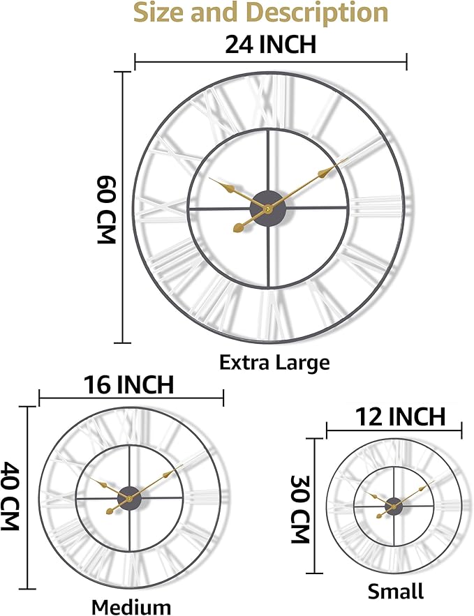 Sorbus Large Wall Clock for Living Room Decor – Easy to Hang 24-Inch Big Wall Clock – Metal Wall Art for Kitchen, Bedroom, Home, Office – Analog Decorative Wall Clock (Black)