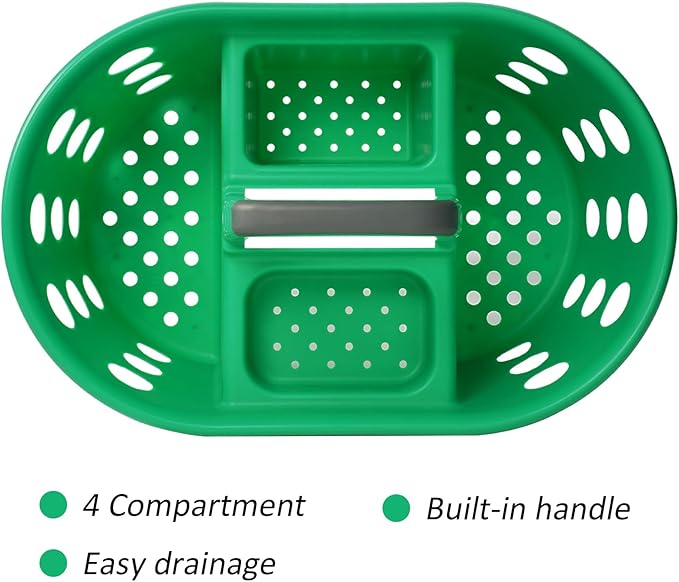 Large Shower Caddy Portable 2PC - Made in USA Plastic Jumbo Size Dorm Storage Candy Tote with Handle Shower Organizer for Bathroom, Pantry, Kitchen, College Dorm, Green