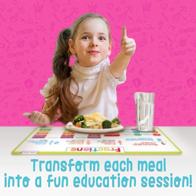 Merka Placemats for Kids, 5 Pack Educational Placemat, Non-Slip, Washable, Reusable, Learning Math - Addition, Subtraction, Multiplication and Division, 17"x11" Kids Placemats for Dining Table