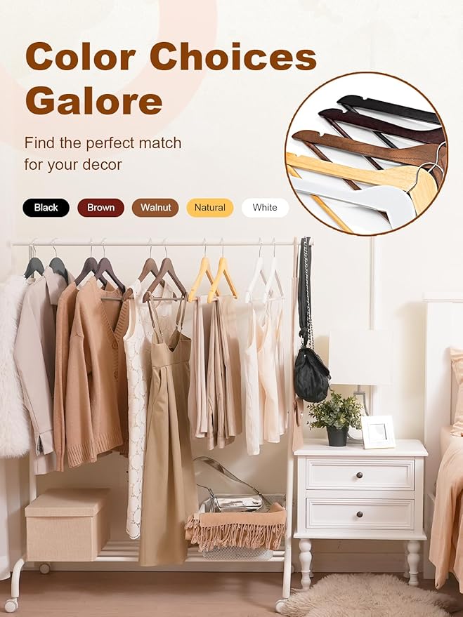 HOUSE DAY Wooden Hangers 10 Pack, Solid Wood Hanger with Non Slip Pant Bar, Heavy Duty Wooden Coat Hanger for Closet, Smooth Finish Wood Clothes Hangers for Shirts, Suits, Jackets, Dress, Natural