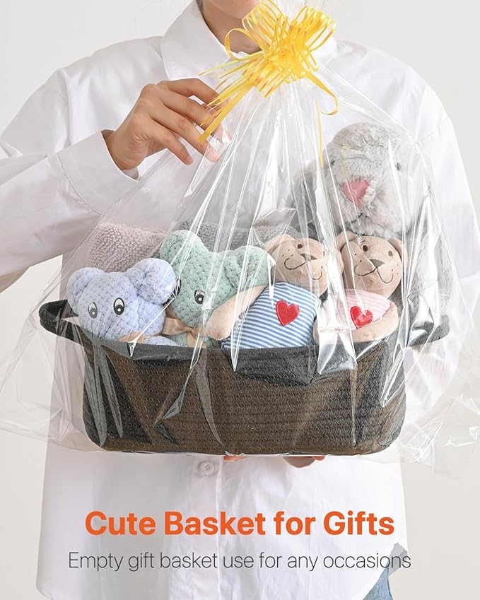 KALLAX Small Woven Basket, 12 x 8 x 4.5 Inches, Small Storage Baskets for Organizing, Gift Baskets Empty, Cute Rope Shelf Closet Storage Bins for Shelves, Dog Toy Basket, 3 Packs, Dark Grey